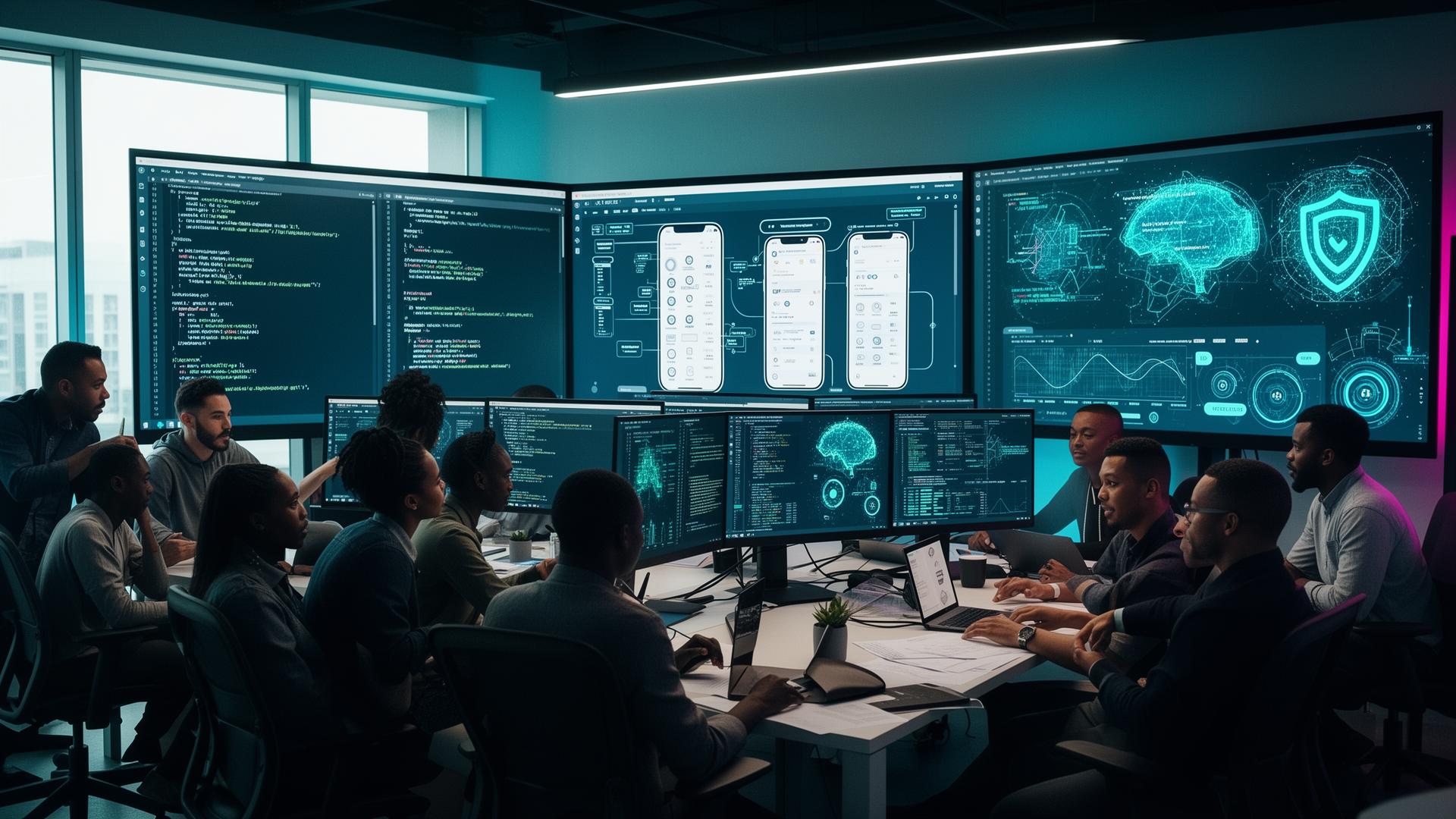 Empire Digitals software engineers collaborating in a modern technology studio